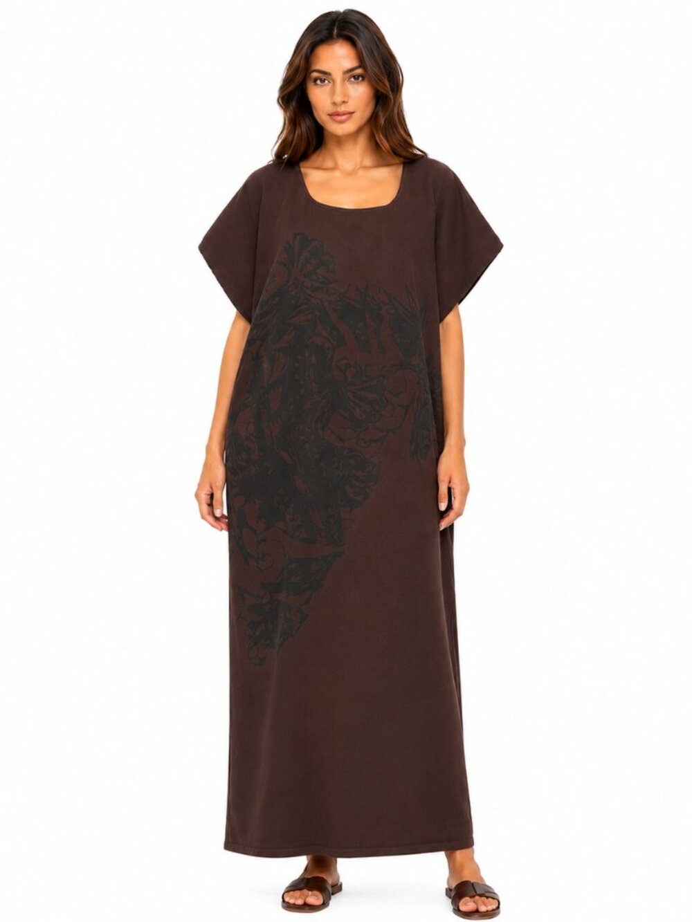 Women's Brown Mud Cloth Print Maxi Dress Oversized African Dress One Size
